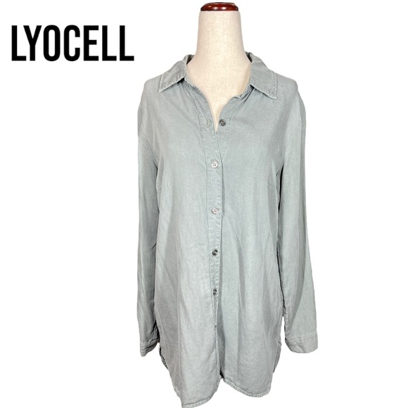 Soft Surroundings Green Long Sleeve Button Down Shirt Dress S Lyocell Soft Comfy - Picture 1 of 11